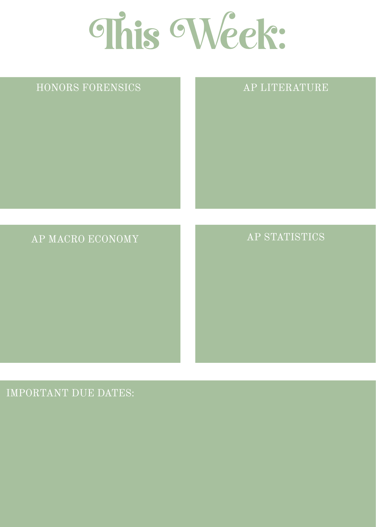 Weekly Class Planner